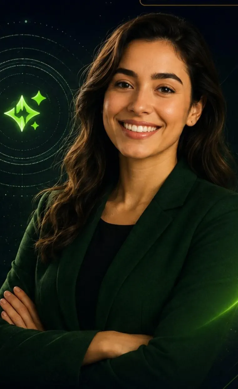 Helena, agente de IA da Crescer, representada por uma personagem em composição visual da marca